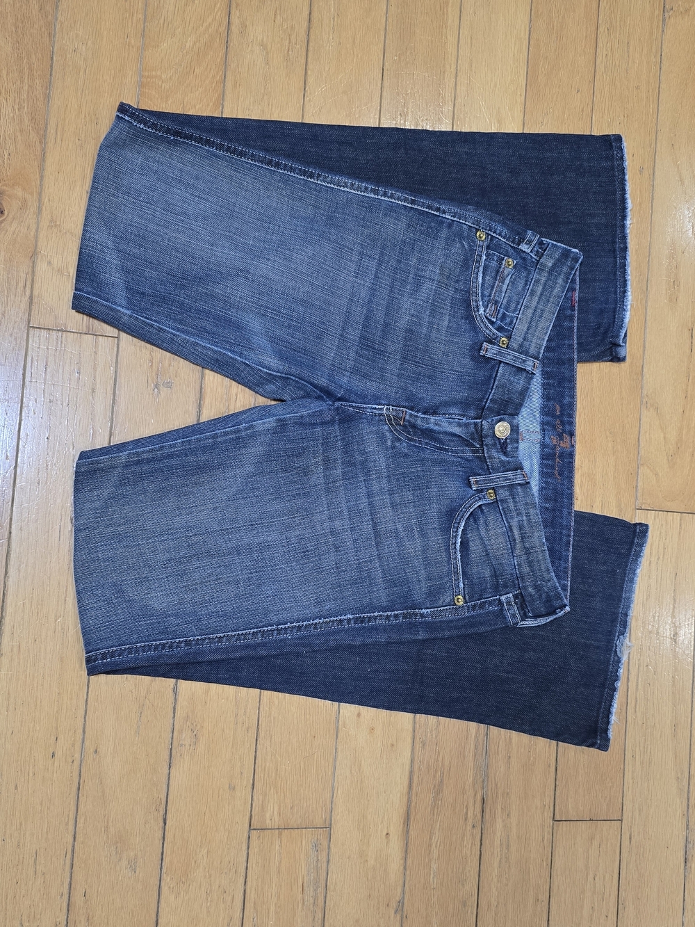 7 For All Mankind Dark Blue Flare Jeans with Embroidered Back Pocket - Picture 4 of 5